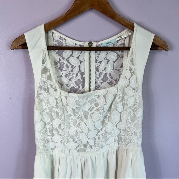 KIMCHI BLUE Urban Outfitters Lace Bodice Zipper Creme Mini Dress Pockets Size  2 - Picture 4 of 12